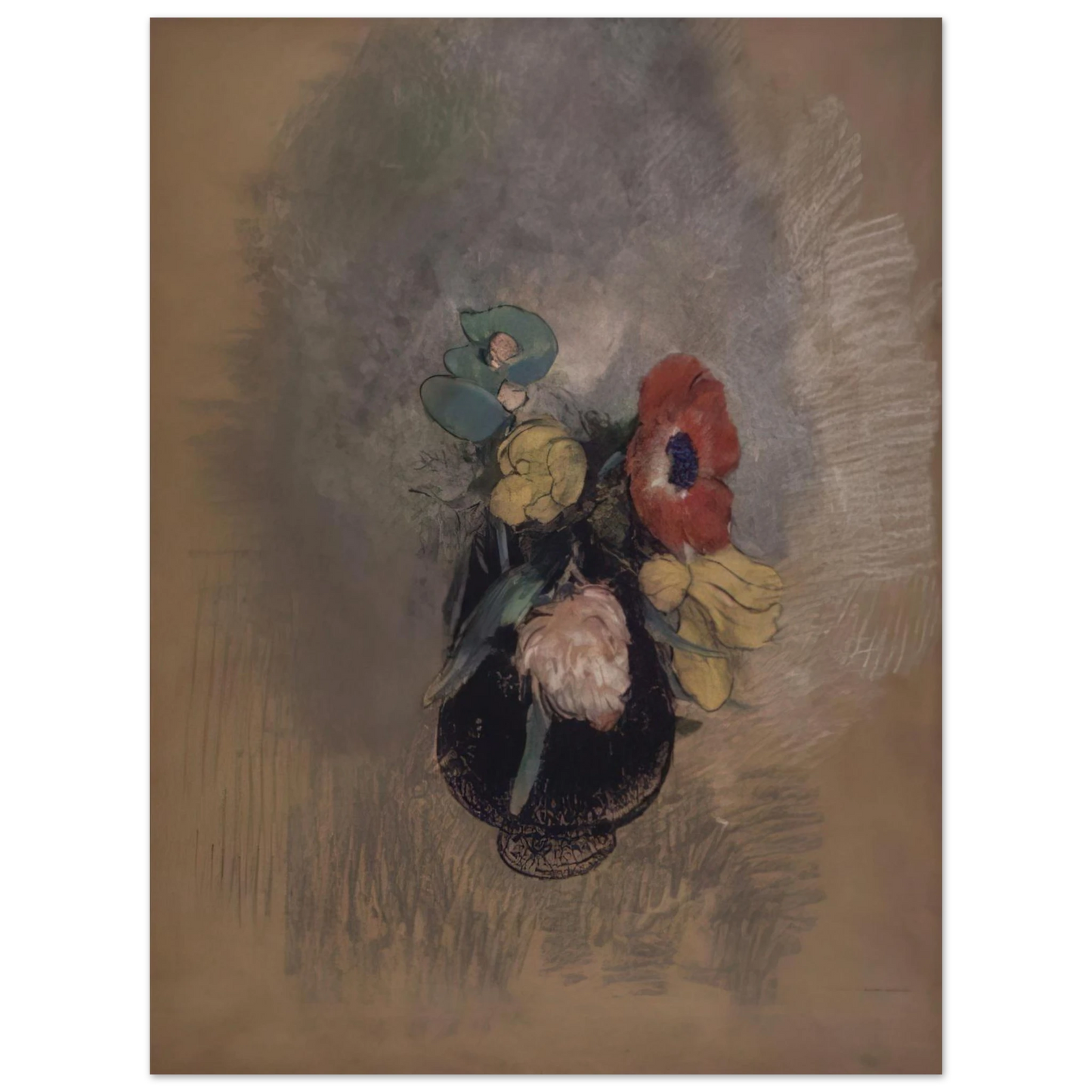 Odilon Redon - ANEMONES AND TULIPS 75x100 cm / 30x40inches Fine Art Poster