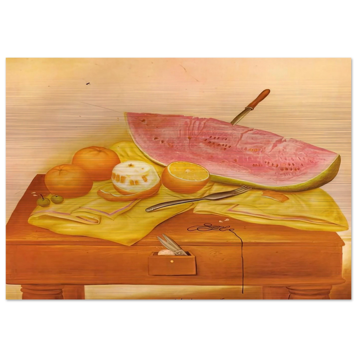 WATERMELONS AND ORANGES - Fernando Botero Brushed Aluminum Print - 70x100 cm / 28x40 inches | Fernando Botero Aluminum Print | Fernando Botero Prints