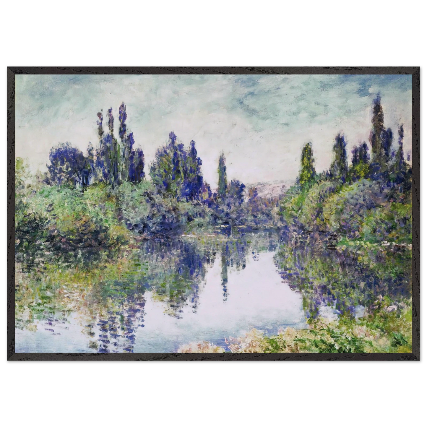 Morning on the Seine near Vetheuil - claude monet 70x100 cm / 28x40 inches Framed Art Print – Black Wooden Frame