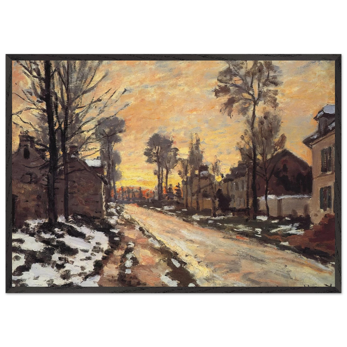 Road at Louveciennes Melting Snow Sunset - claude monet 70x100 cm / 28x40 inches Framed Art Print – Black Wooden Frame