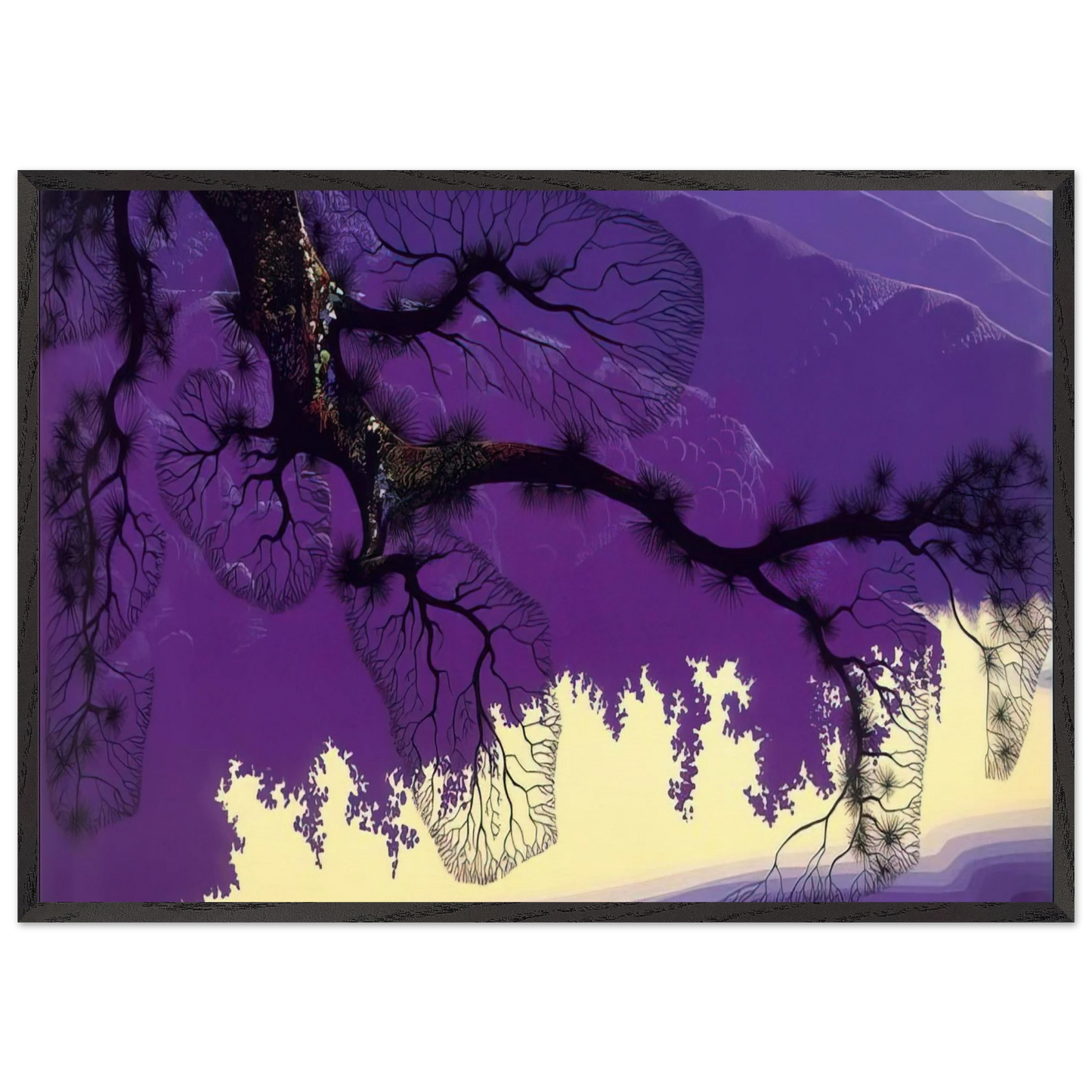Purple Coastline - Eyvind Earle 70x100 cm / 28x40 inches Framed Art Print – Black Wooden Frame