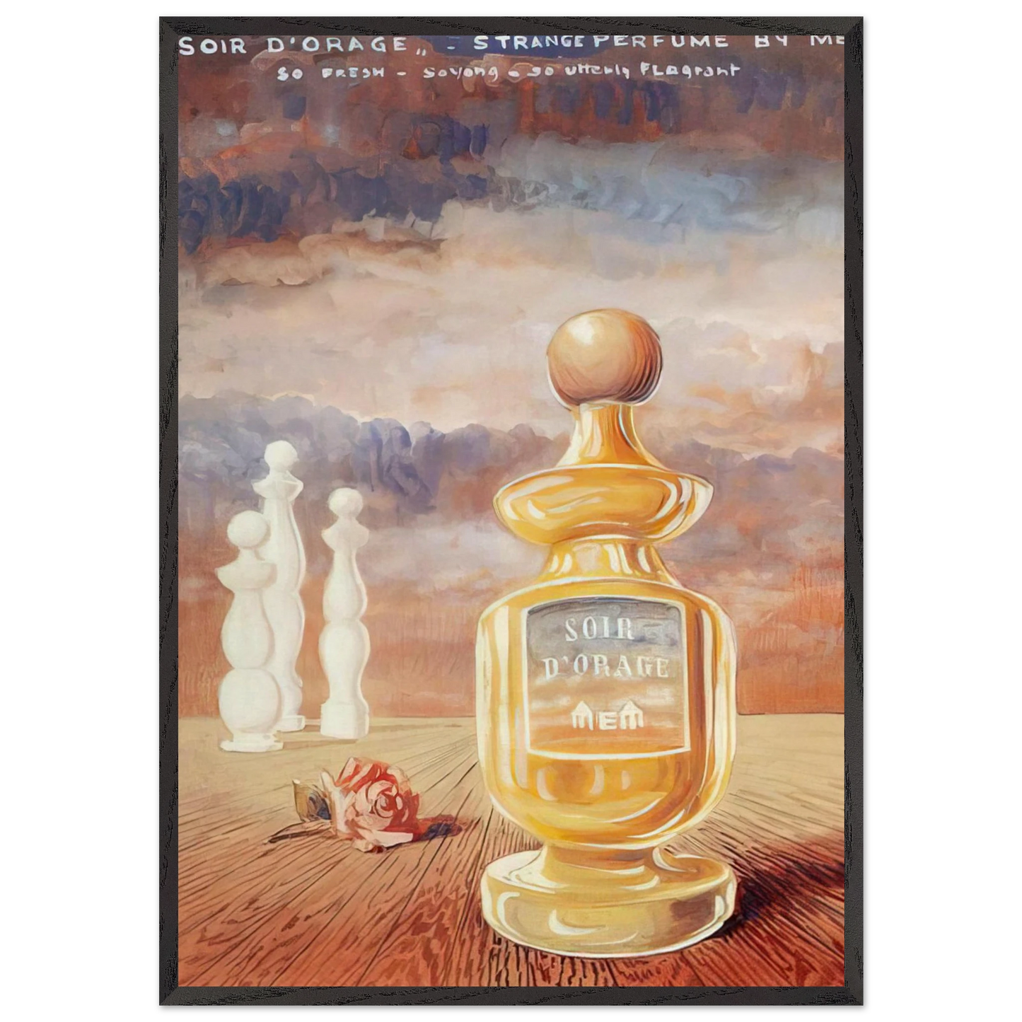 SOIR D ORAGE STRANGE PERFUME BY MEM - Rene Magritte 70x100 cm / 28x40 inches Framed Art Print – Black Wooden Frame