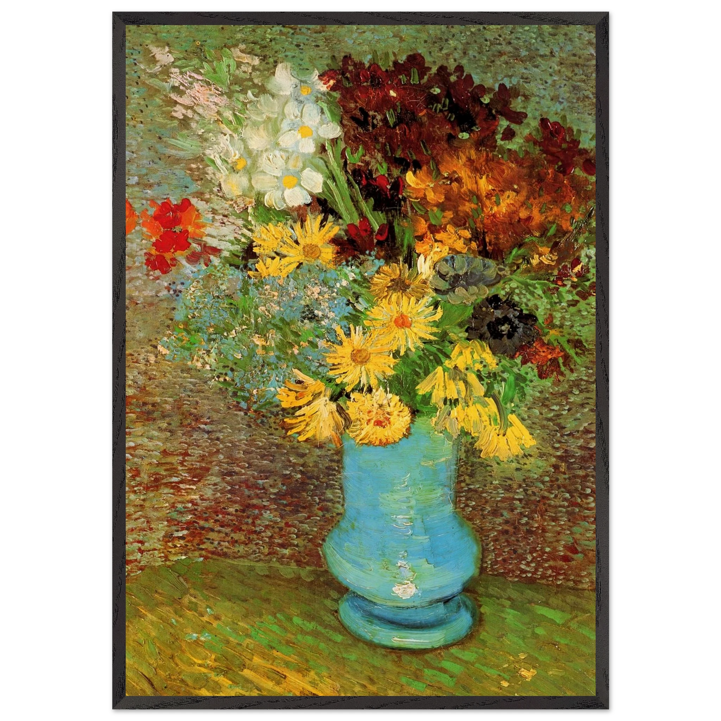 Vase with Daisies and Anemones - Vincent van Gogh 70x100 cm / 28x40 inches Framed Art Print – Black Wooden Frame