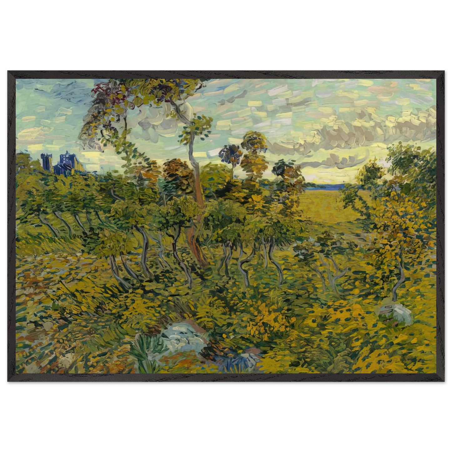 Sunset at Montmajour - Vincent van Gogh 70x100 cm / 28x40 inches Framed Art Print – Black Wooden Frame