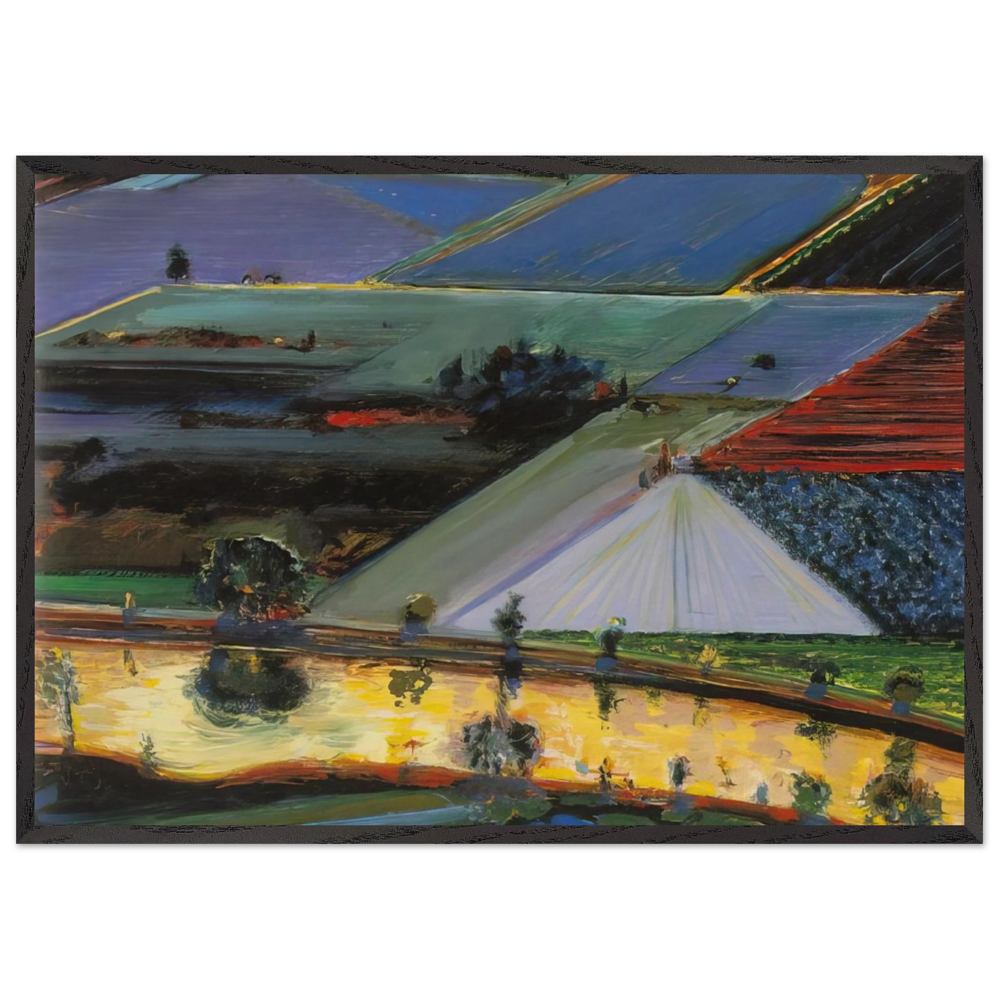 Farm Channel - 1996 - Wayne Thiebaud 70x100 cm / 28x40 inches Framed Art Print – Black Wooden Frame