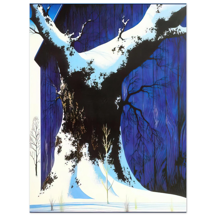 Eyvind Earle - Blue Barn and Snow 75x100 cm / 30x40inches Fine Art Poster