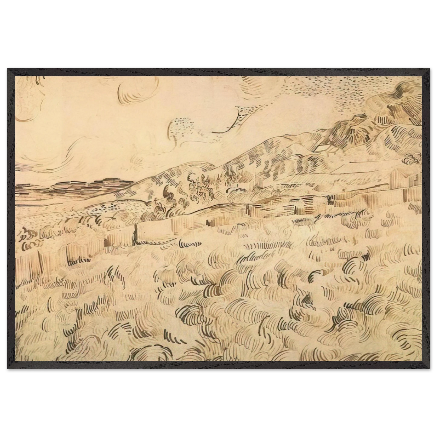 Mountain Landscape Seen across the Walls - Vincent van Gogh 70x100 cm / 28x40 inches Framed Art Print – Black Wooden Frame