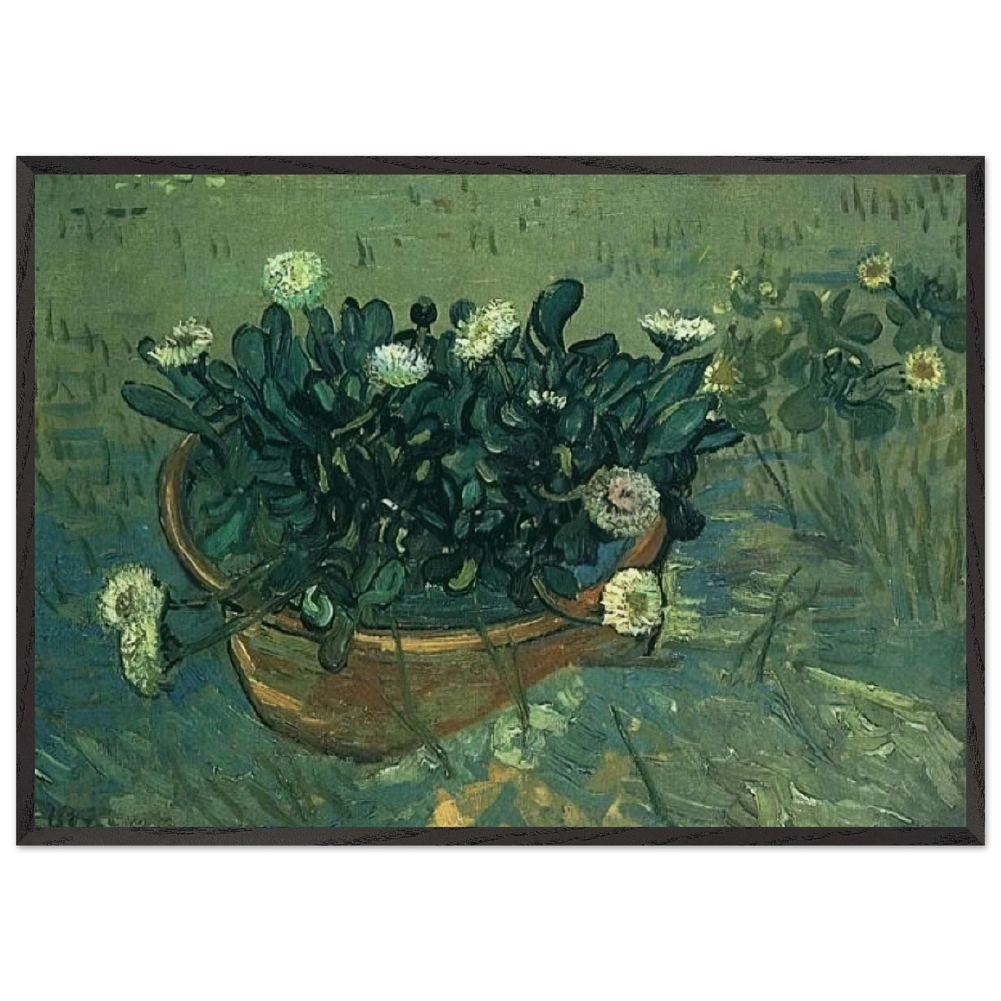 Still Life Bowl with Daisies - Vincent van Gogh 70x100 cm / 28x40 inches Framed Art Print – Black Wooden Frame
