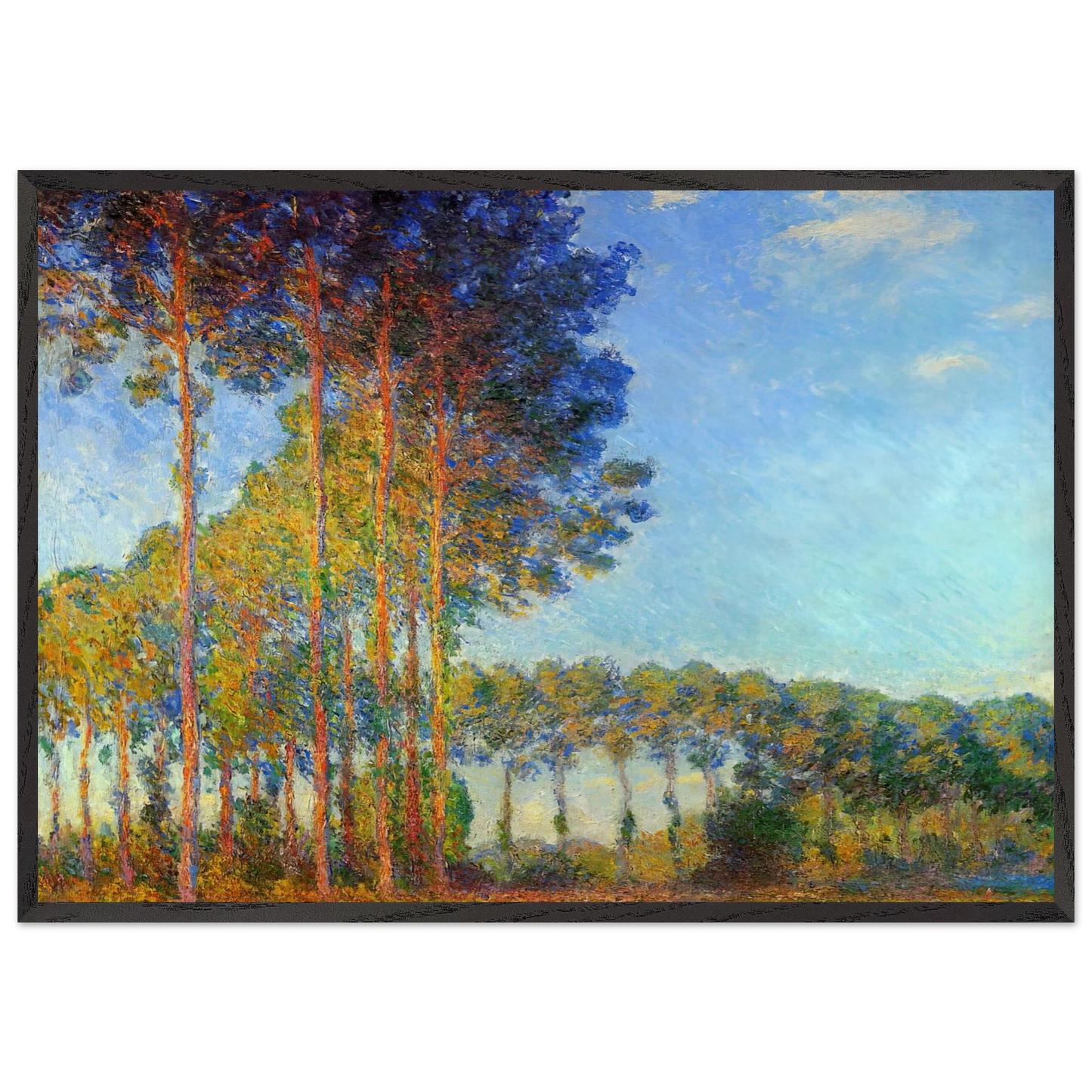 Poplars on the Banks of the River Epte Seen from the Marsh - claude monet 70x100 cm / 28x40 inches Framed Art Print – Black Wooden Frame