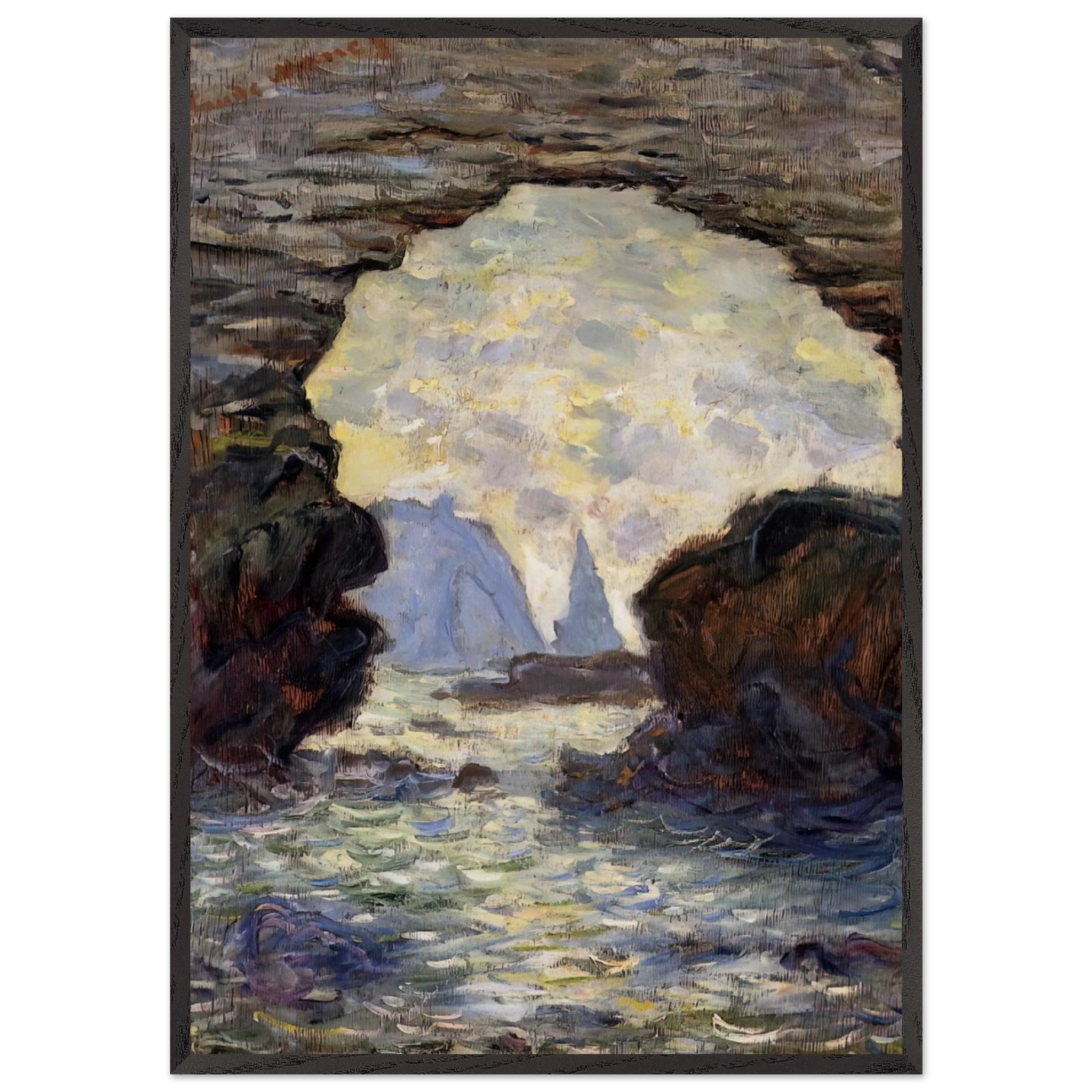 The Rock Needle Seen through the Porte dAumont - claude monet 70x100 cm / 28x40 inches Framed Art Print – Black Wooden Frame