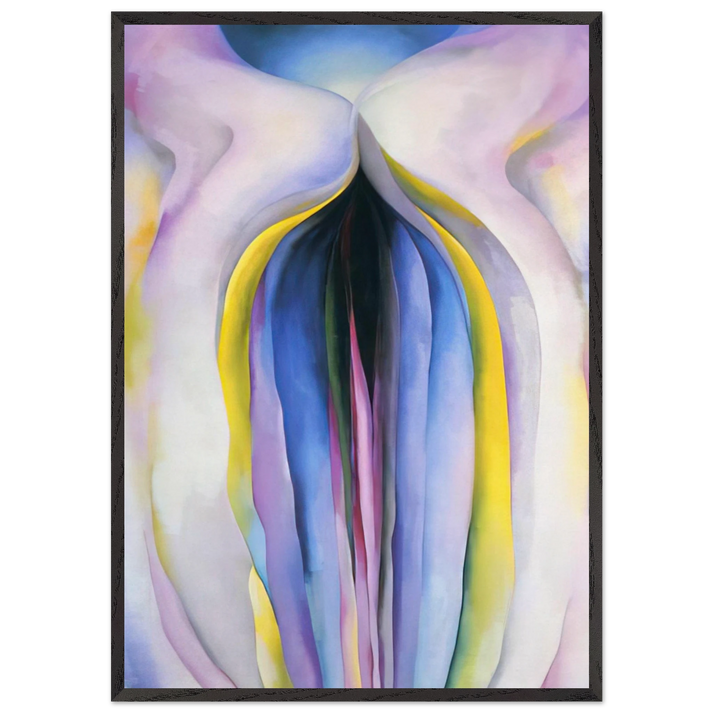 Grey Line With Black Blue And Yellow - Georgia OKeeffe 70x100 cm / 28x40 inches Framed Art Print – Black Wooden Frame