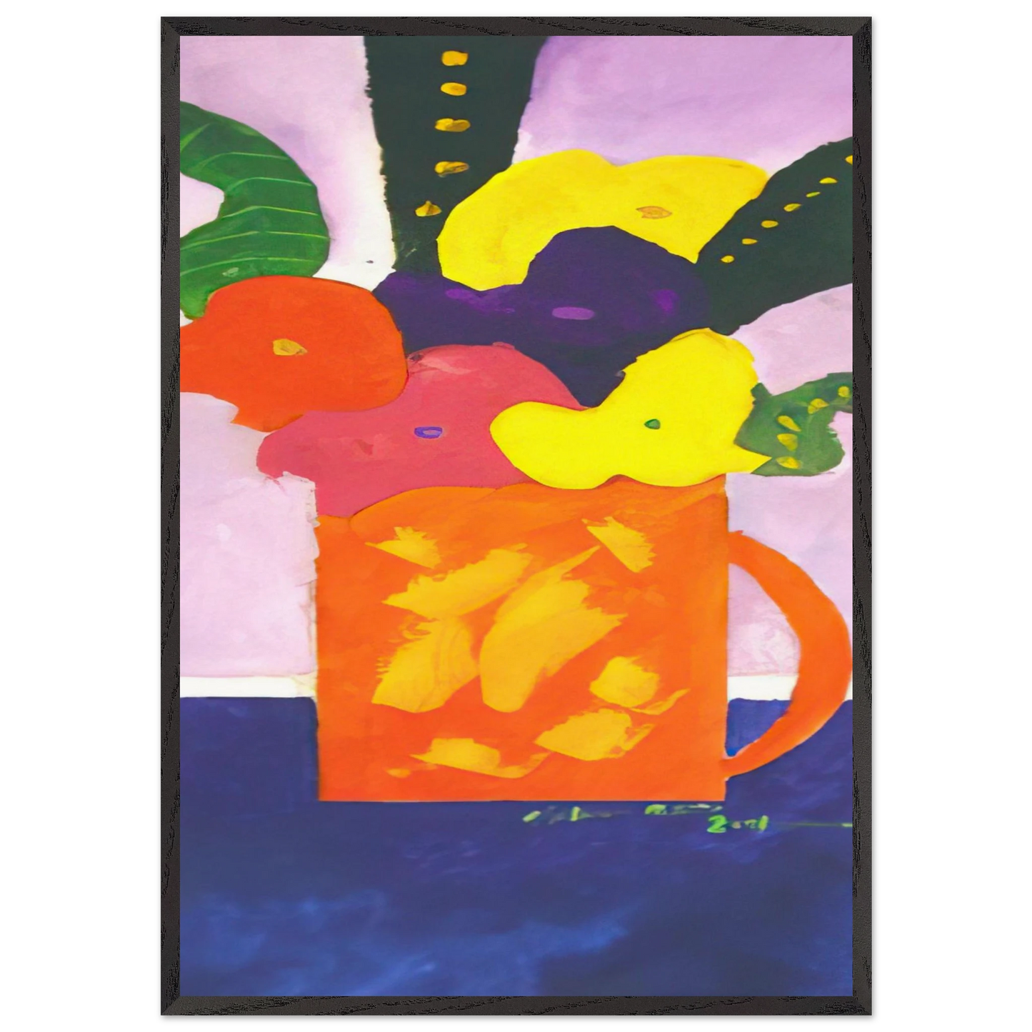 Jar With Flowers - 2001 - Aldemir Martins 70x100 cm / 28x40 inches Framed Art Print – Black Wooden Frame