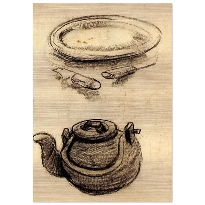 Plate with Cutlery and a Kettle - Vincent van Gogh Brushed Aluminum Print - 70x100 cm / 28x40 inches | Vincent van Gogh Aluminum Print | Vincent van Gogh Prints