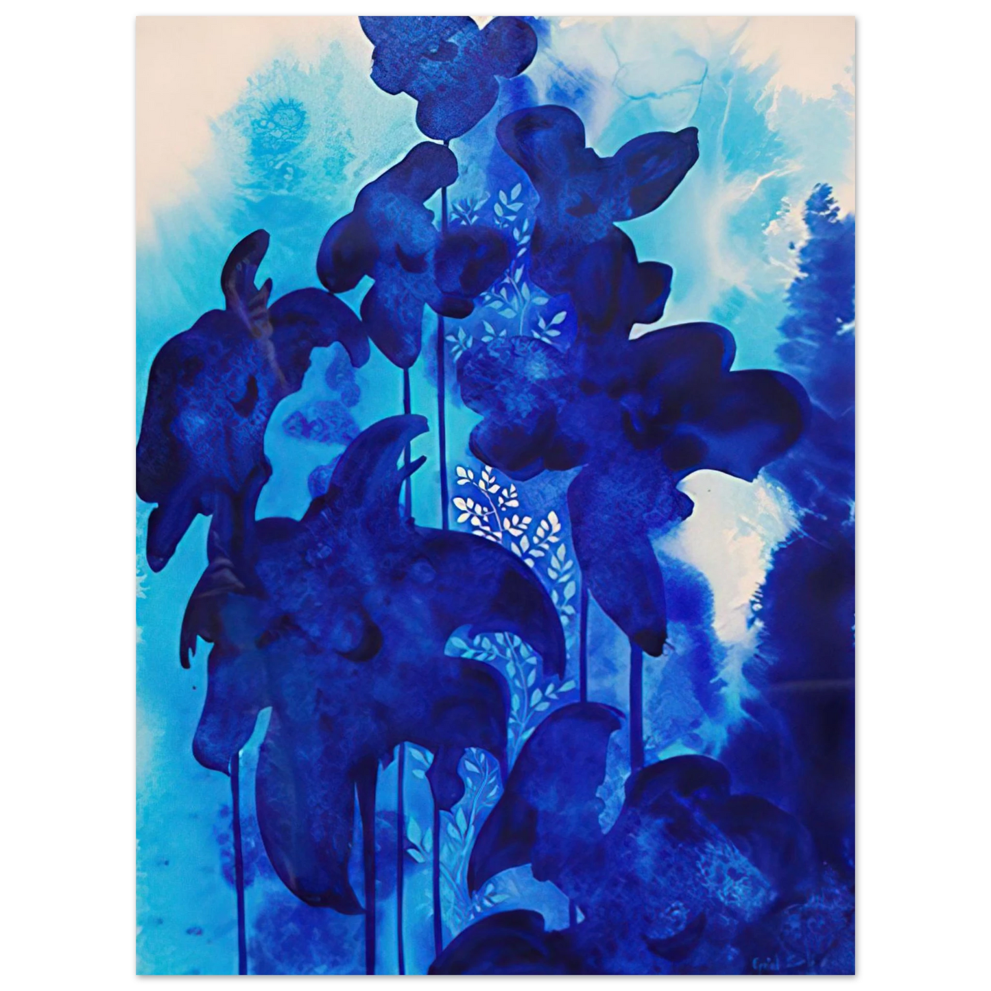 Eyvind Earle - Blue Floral 75x100 cm / 30x40inches Fine Art Poster