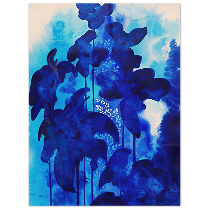 Eyvind Earle - Blue Floral 75x100 cm / 30x40inches Fine Art Poster