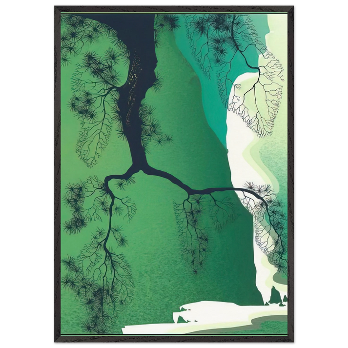 Sea Cliffs and Pine Branch - Eyvind Earle 70x100 cm / 28x40 inches Framed Art Print – Black Wooden Frame