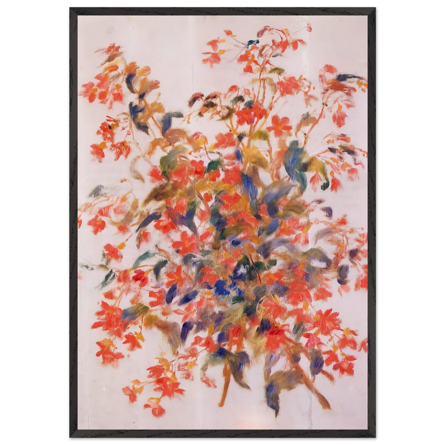 Still Life with Fuscias - Pierre-Auguste Renoir 70x100 cm / 28x40 inches Framed Art Print – Black Wooden Frame