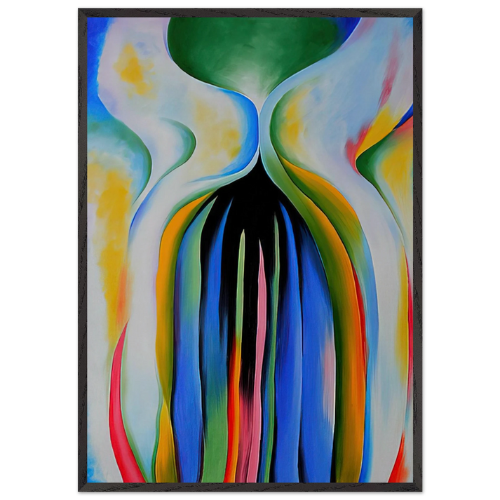 Gray line with black blue and yellow - Georgia OKeeffe 70x100 cm / 28x40 inches Framed Art Print – Black Wooden Frame