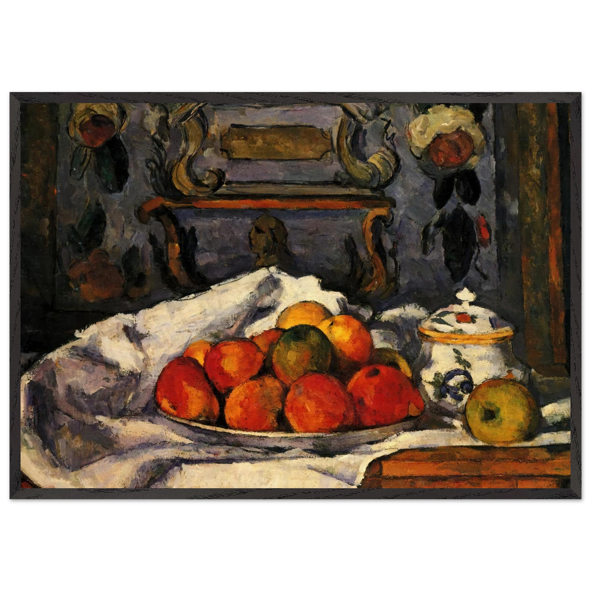 Dish of Apples - Paul Cezanne 70x100 cm / 28x40 inches Framed Art Print – Black Wooden Frame