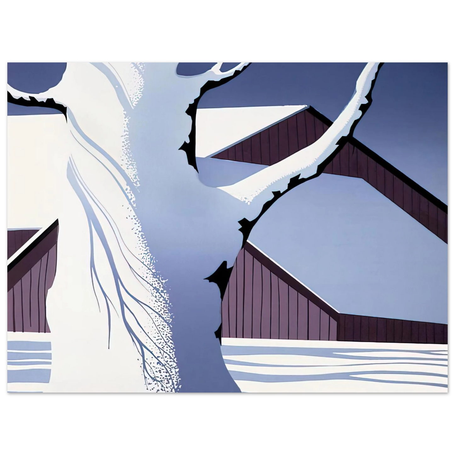 Eyvind Earle - Red Barn and Tree Trunk 75x100 cm / 30x40inches Fine Art Poster