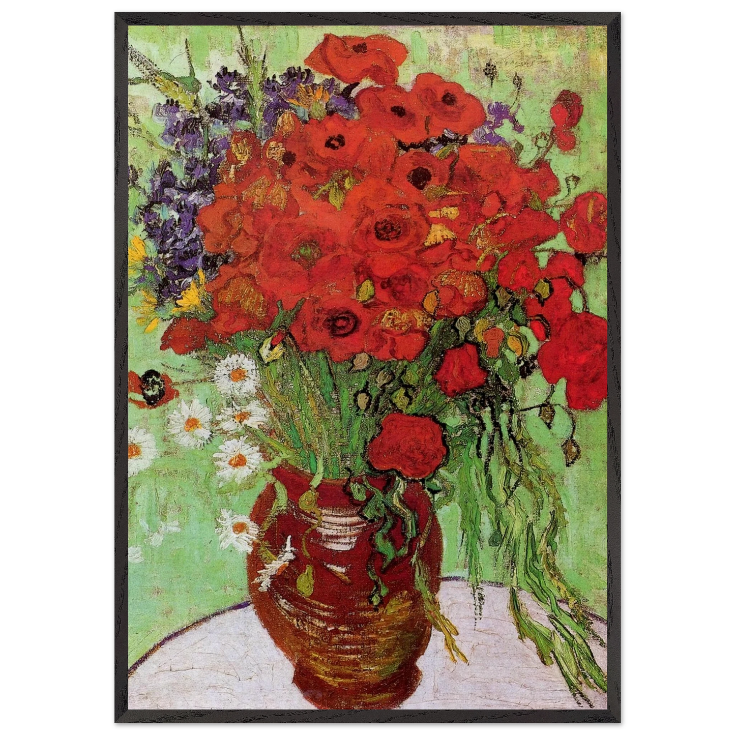 Red Poppies and Daisies - Vincent van Gogh 70x100 cm / 28x40 inches Framed Art Print – Black Wooden Frame