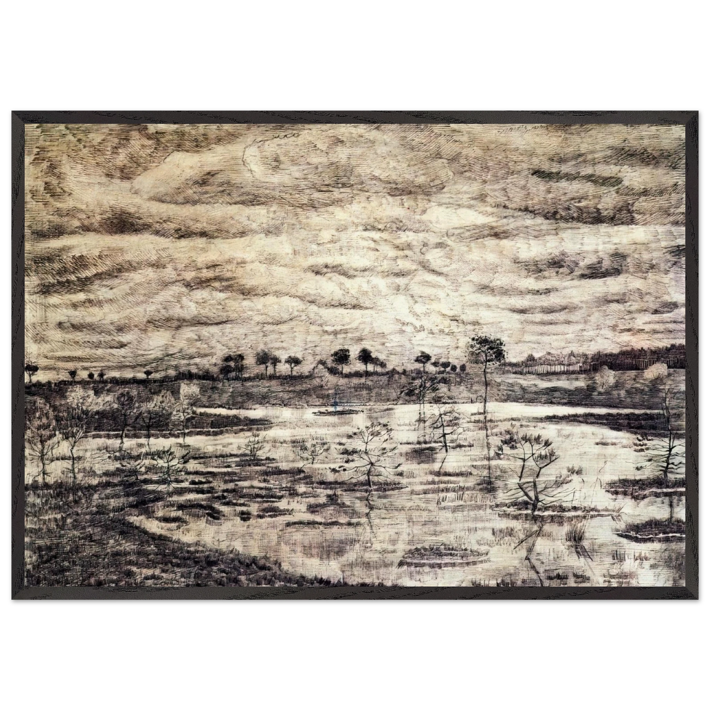 A Marsh - Vincent van Gogh 70x100 cm / 28x40 inches Framed Art Print – Black Wooden Frame