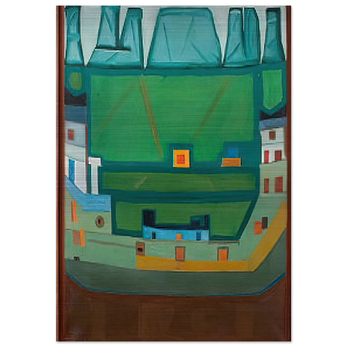 CITY AT THE FOOT OF THE MOUNTAINS LANDSCAPE - Jerzy Nowosielski Brushed Aluminum Print - 70x100 cm / 28x40 inches | Jerzy Nowosielski Aluminum Print | Jerzy Nowosielski Prints