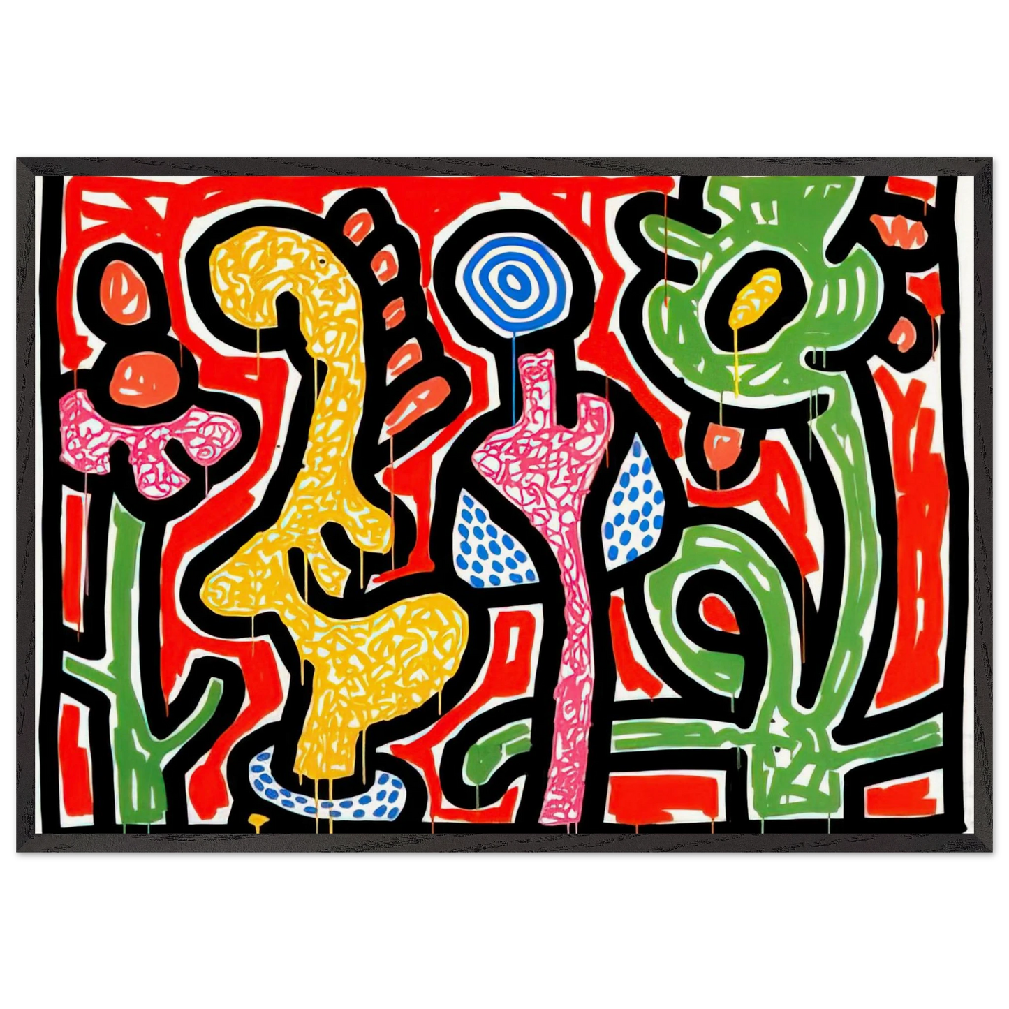 FLOWERS IV 1990 N1 - Keith Haring 70x100 cm / 28x40 inches Framed Art Print – Black Wooden Frame | Keith Haring Art For Sale