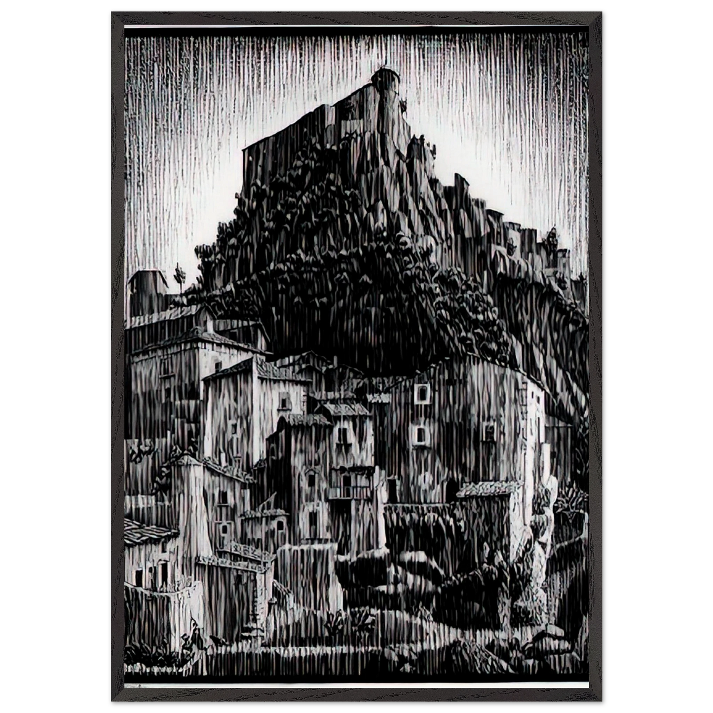 CERRO AL VOLTURNO ABRUZZI JANUARY 1930 1930 - MC Escher 70x100 cm / 28x40 inches Framed Art Print – Black Wooden Frame | Maurits Cornelis Escher Prints