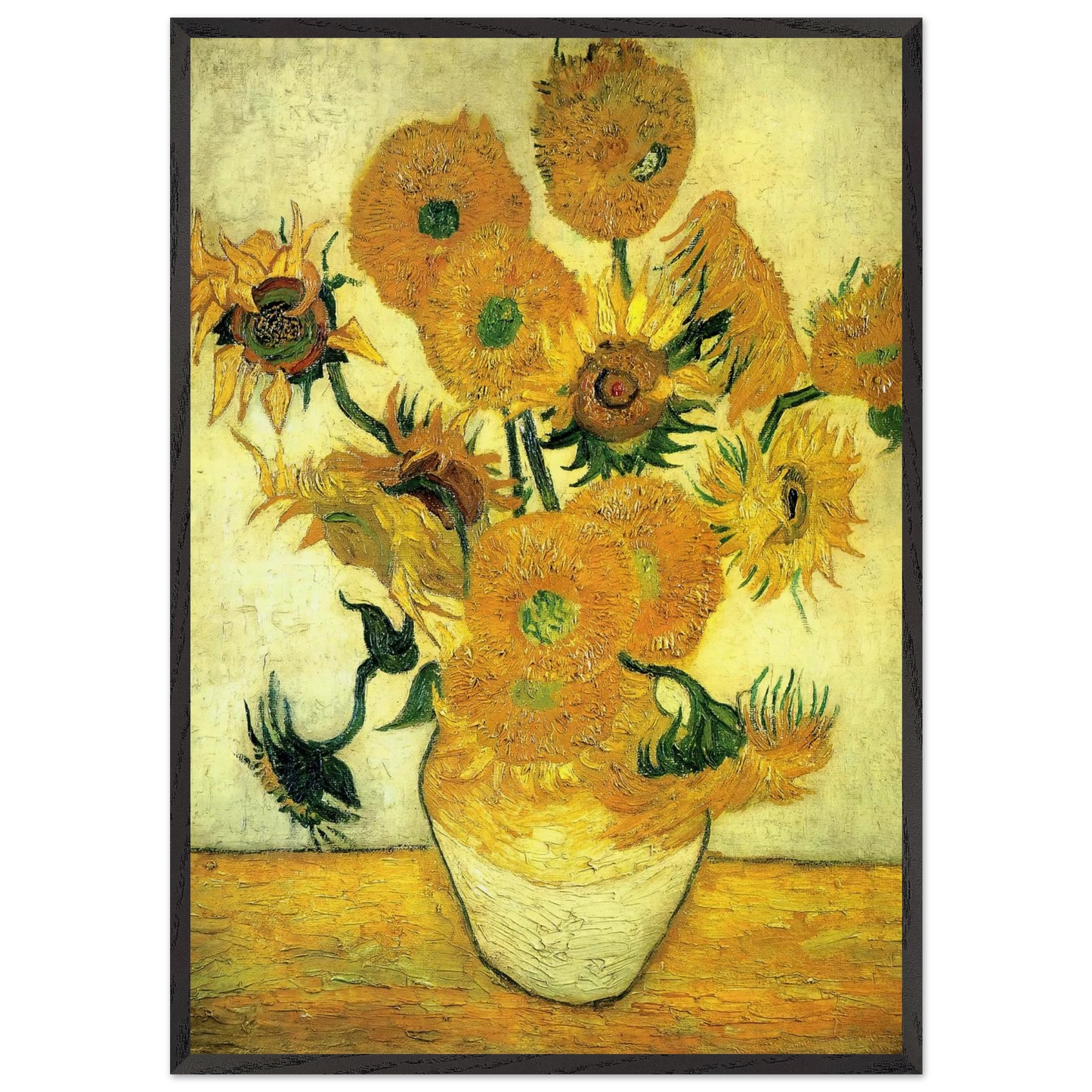 Still Life - Vase with Fourteen Sunflowers - Vincent van Gogh 70x100 cm / 28x40 inches Framed Art Print – Black Wooden Frame