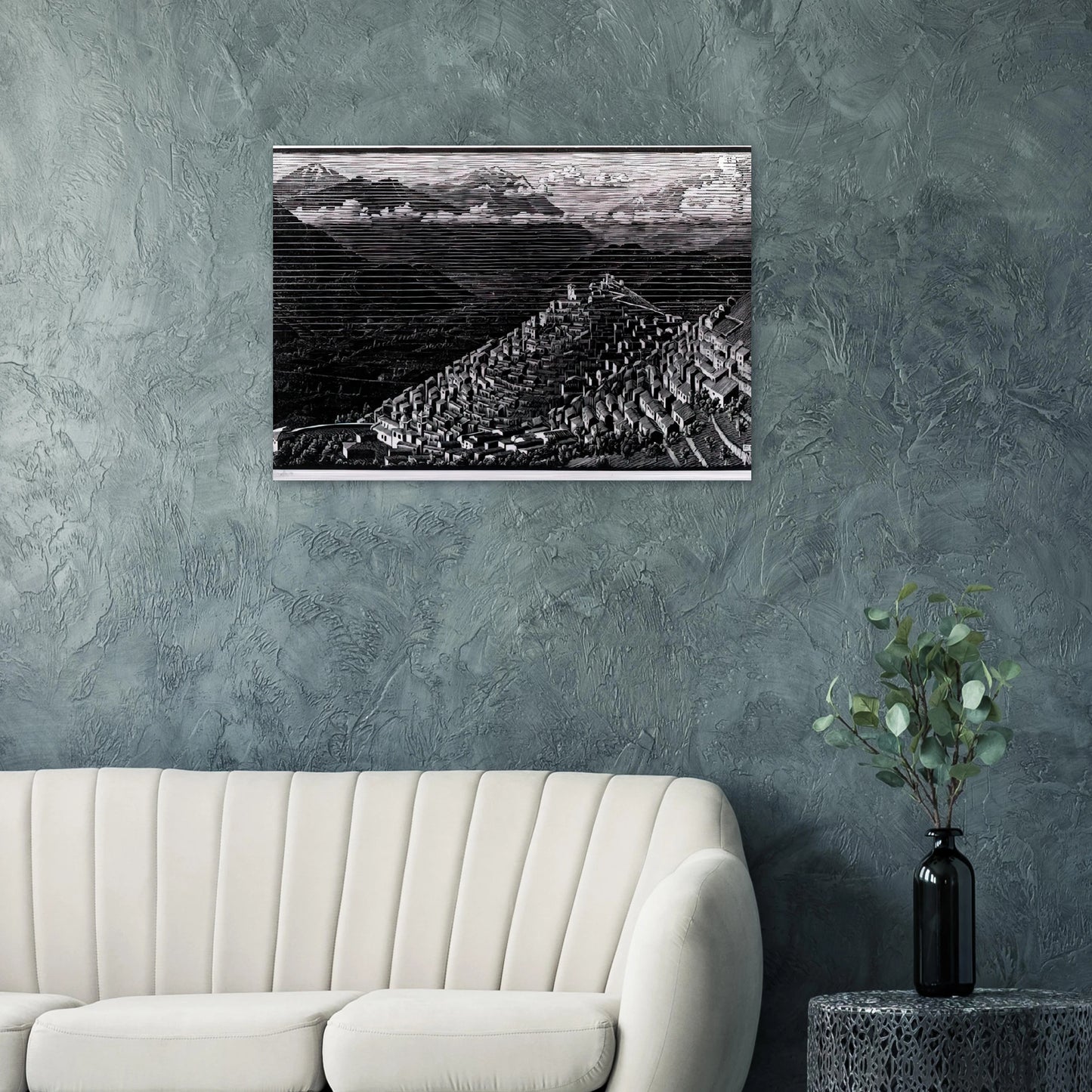MORANO CALABRIA - MC Escher Brushed Aluminum Print - 70x100 cm / 28x40 inches | MC Escher Aluminum Print | MC Escher Prints