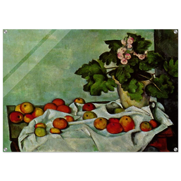 Still Life with Apples and a Pot of Primroses - Paul Cézanne Acrylic Print - 70x100 cm / 28x40″ inches