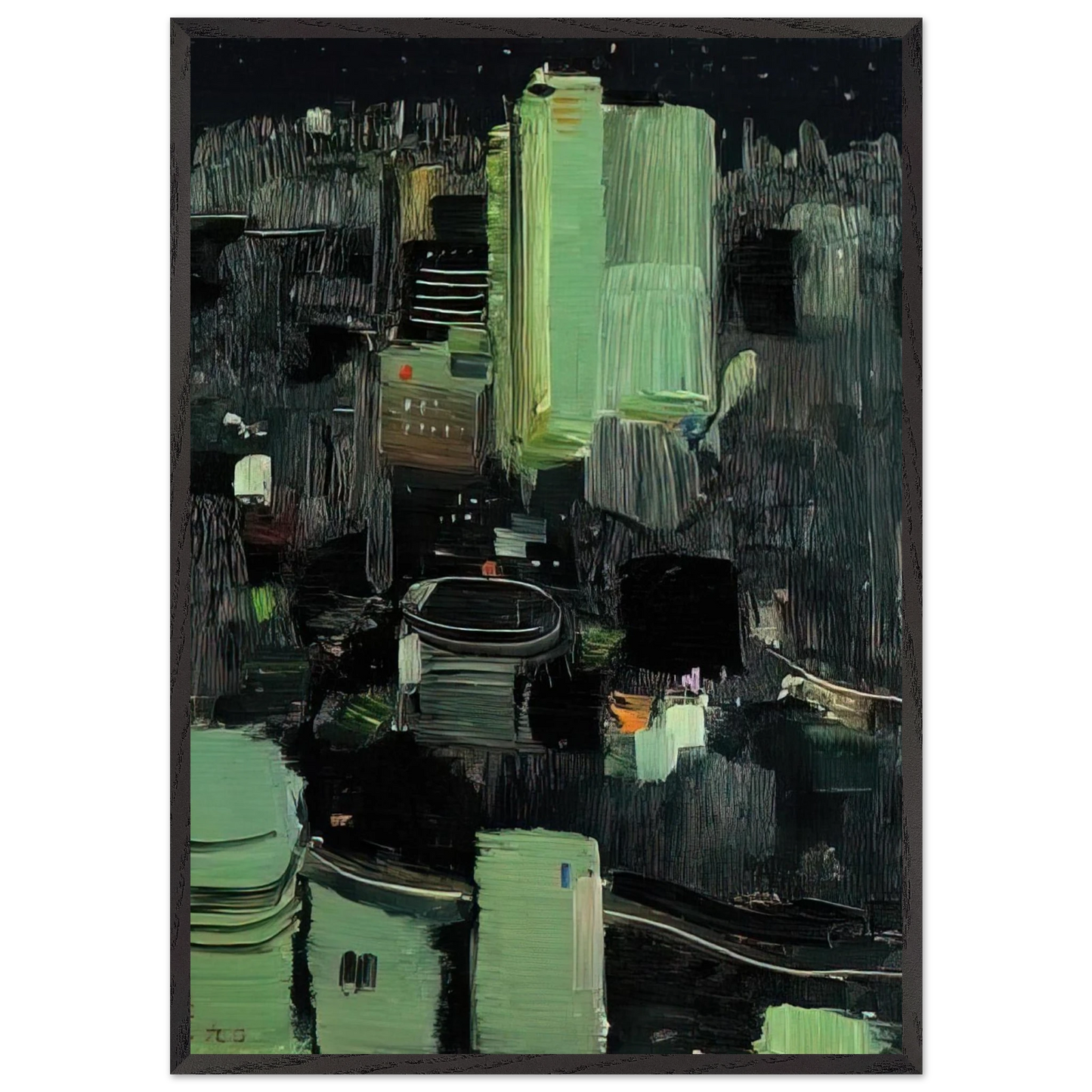 Toyko at Night - 1990 - Wu Guanzhong 70x100 cm / 28x40 inches Framed Art Print – Black Wooden Frame