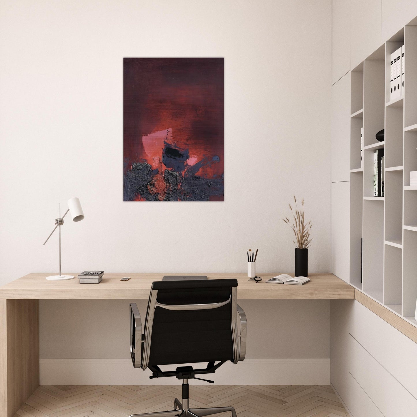 SIN T TULO ABSTRACCI N EN ROSO Y NEGRO - Luis Feito Brushed Aluminum Print - 70x100 cm / 28x40 inches | Luis Feito Aluminum Print | Luis Feito Prints