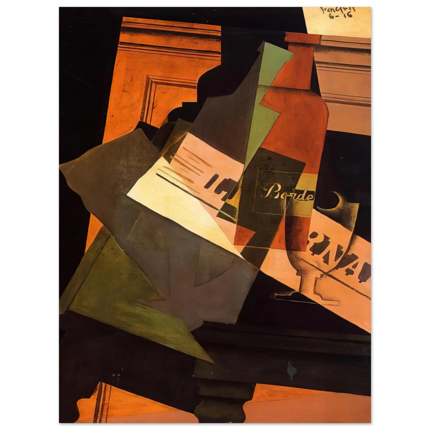 Juan Gris - BOTTLE GLASS AND NEWSPAPER 75x100 cm / 30x40inches Fine Art Poster