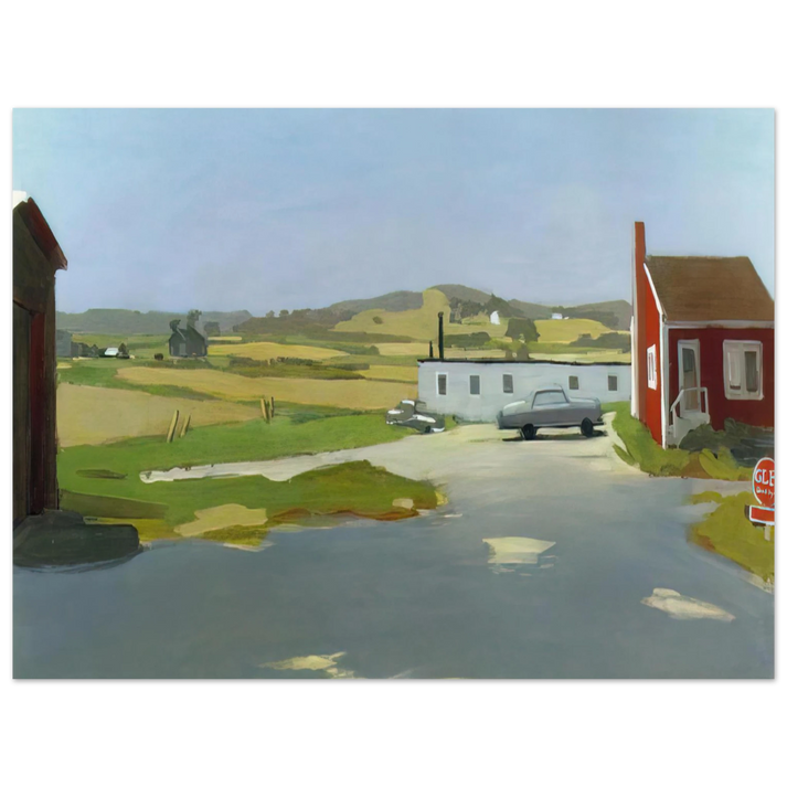 Fairfield Porter - LONG ISLAND LANDSCAPE WITH RED BUILDING 1962 75x100 cm / 30x40inches Fine Art Poster