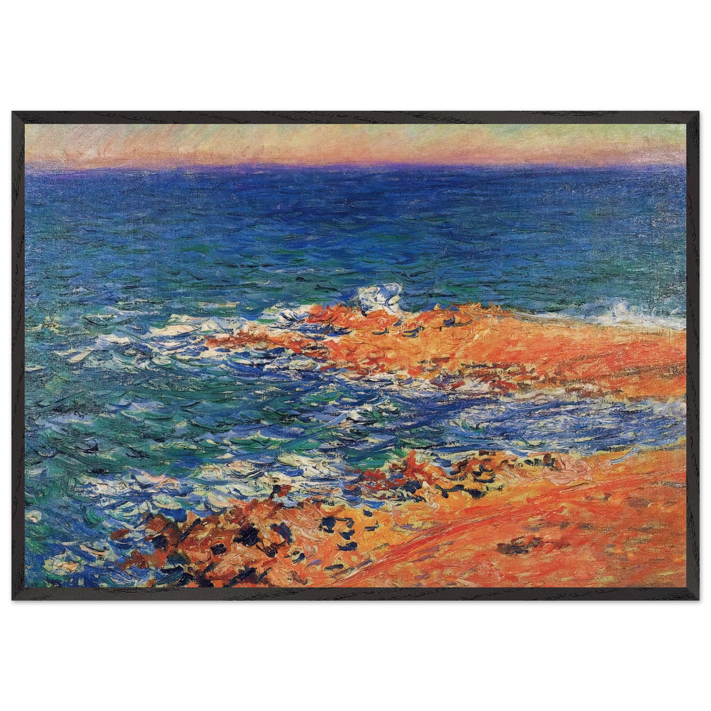 The Big Blue Sea in Antibes - claude monet 70x100 cm / 28x40 inches Framed Art Print – Black Wooden Frame