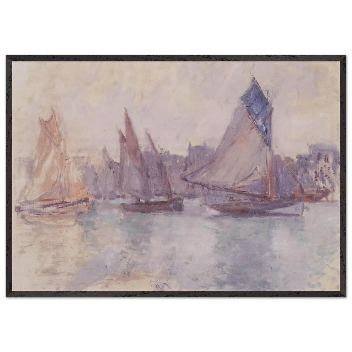 Boats in the Port of Le Havre - claude monet 70x100 cm / 28x40 inches Framed Art Print – Black Wooden Frame