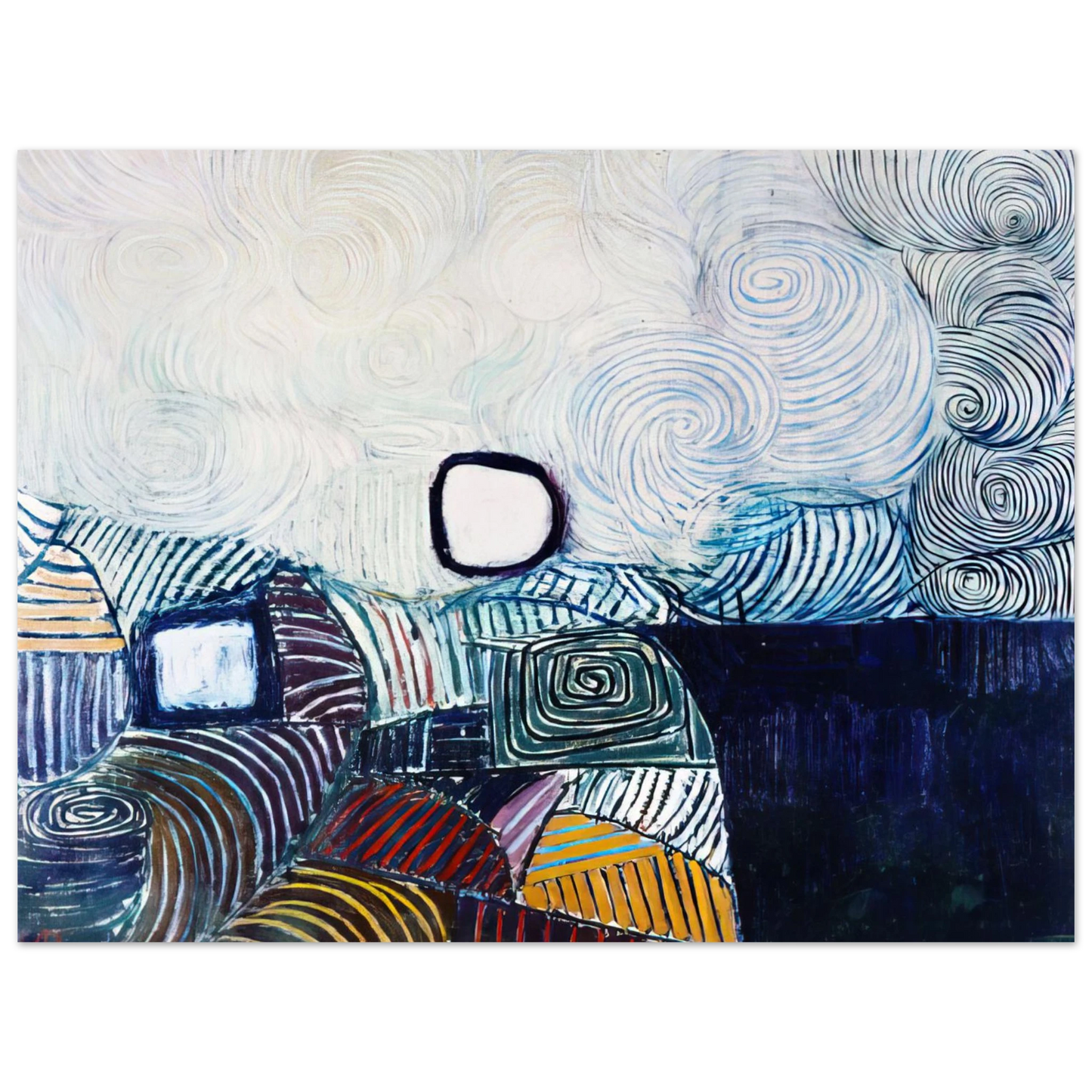 Victor Pasmore - SPIRAL DEVELOPMENT IN GREEN VIOLET BLUE GOLD 1951 75x100 cm / 30x40inches Fine Art Poster