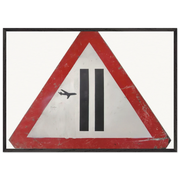 WARNING SIGN 2006 - Banksy 70x100 cm / 28x40 inches Framed Art Print – Black Wooden Frame