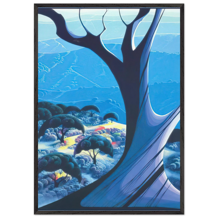 Purple Treeand Mountains - Eyvind Earle 70x100 cm / 28x40 inches Framed Art Print – Black Wooden Frame
