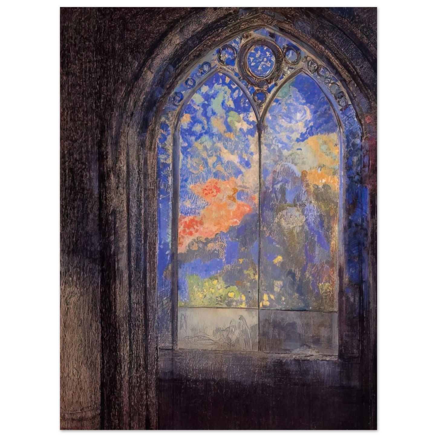 Odilon Redon - STAINED GLASS WINDOW THE MYSTERIOUS GARDEN 75x100 cm / 30x40inches Fine Art Poster