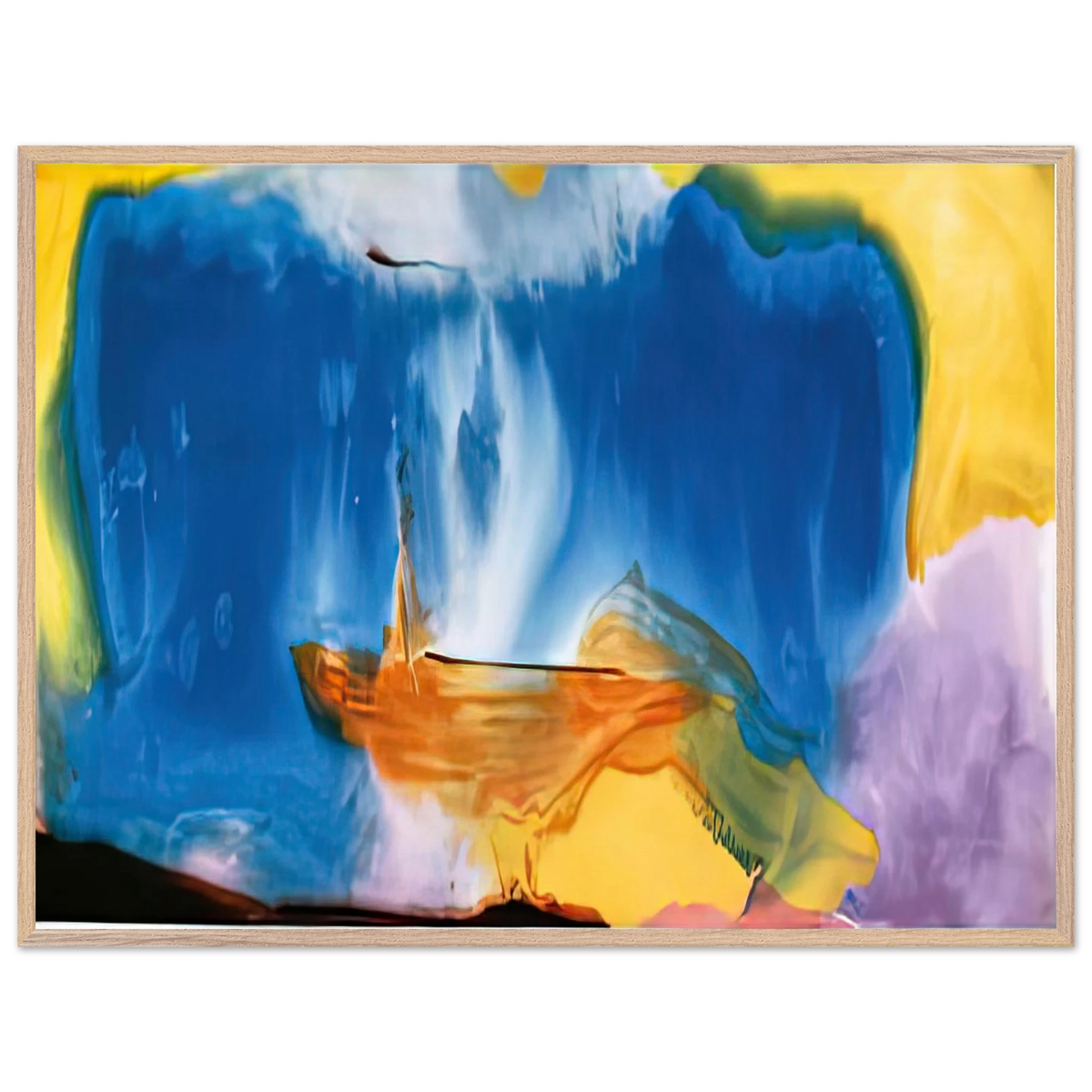 Helen Frankenthaler - Moveable Blue, 1973- Wall Art - 60x80 cm / 24x32 inches - Premium Wooden Framed Poster With Fine Art Paper-canvas - Wood frame