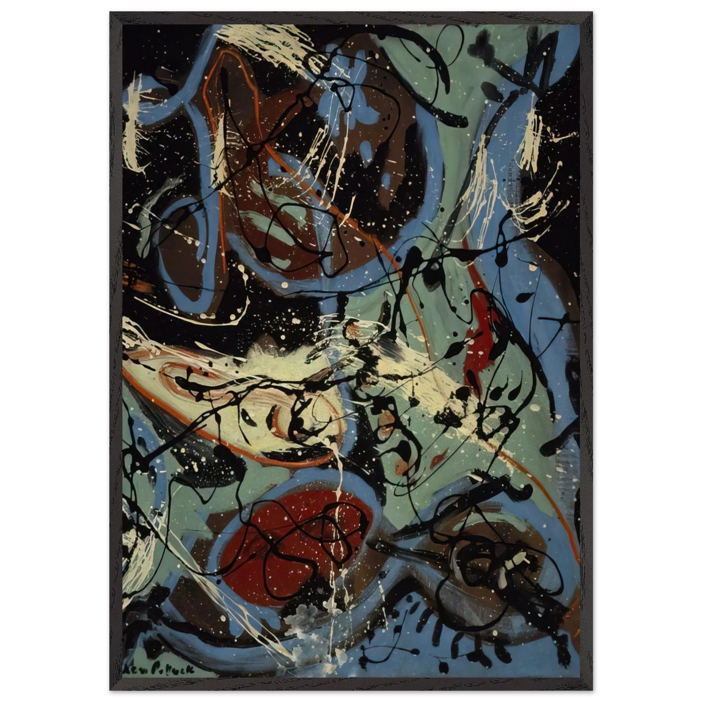 COMPOSITION WITH POURING II - Jackson Pollock 70x100 cm / 28x40 inches Framed Art Print – Black Wooden Frame