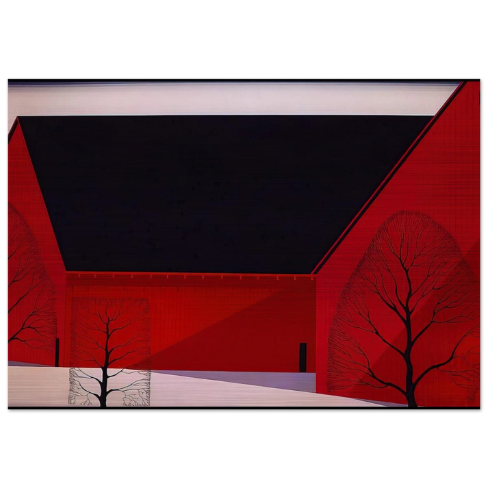Western Barns - Eyvind Earle Brushed Aluminum Print - 70x100 cm / 28x40 inches | Eyvind Earle Aluminum Print | Eyvind Earle Prints