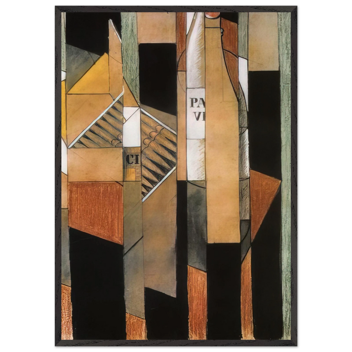 STILL LIFE WITH BOTTLE AND CIGARS 1912 - Juan Gris 70x100 cm / 28x40 inches Framed Art Print – Black Wooden Frame