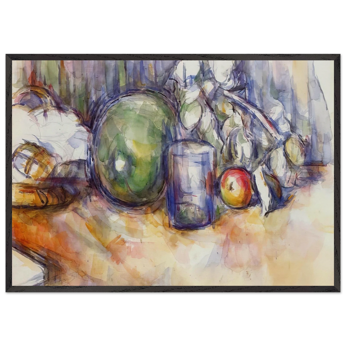Still Life with Green Melon - Paul Cezanne 70x100 cm / 28x40 inches Framed Art Print – Black Wooden Frame