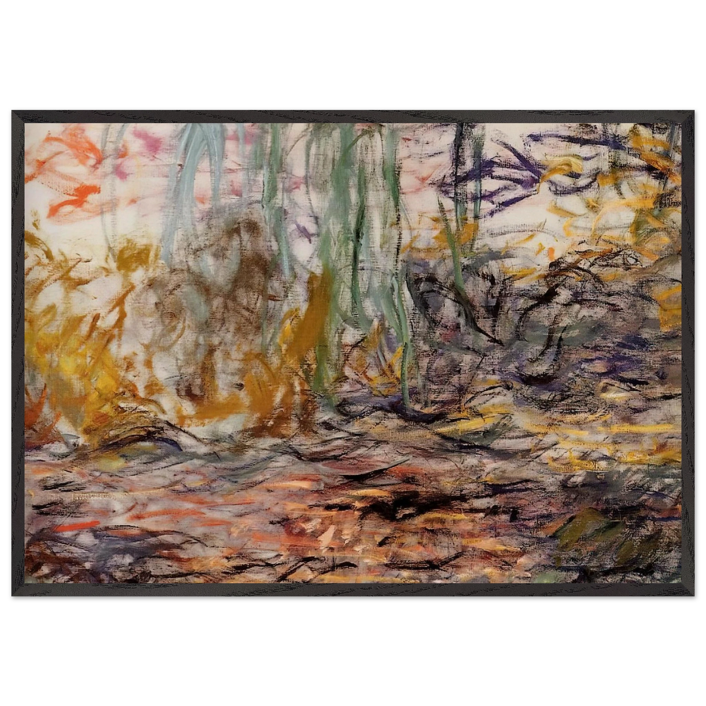 Water Lilies left half - claude monet 70x100 cm / 28x40 inches Framed Art Print – Black Wooden Frame