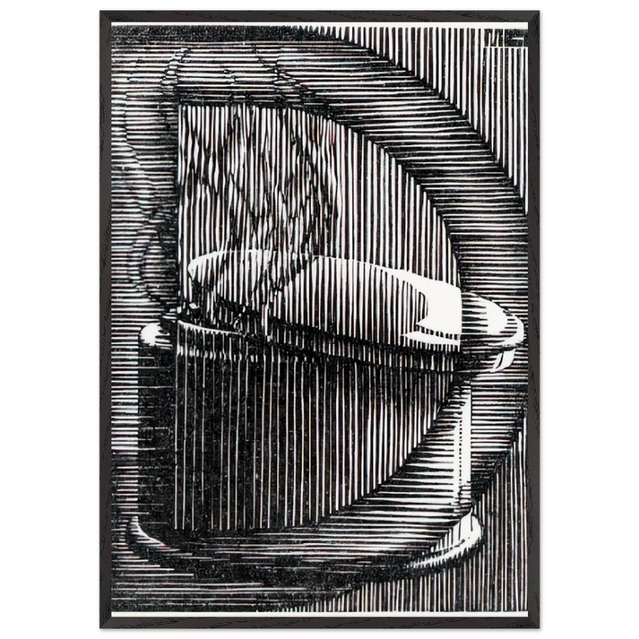 INITIAL D - MC Escher 70x100 cm / 28x40 inches Framed Art Print – Black Wooden Frame | Maurits Cornelis Escher Prints