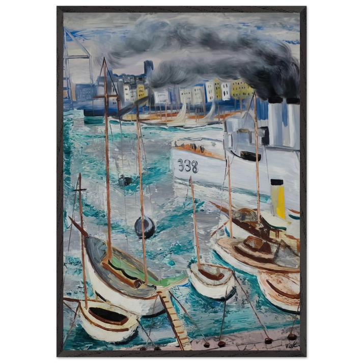 MARSEILLE PORT 1 - Moise Kisling 70x100 cm / 28x40 inches Framed Art Print – Black Wooden Frame